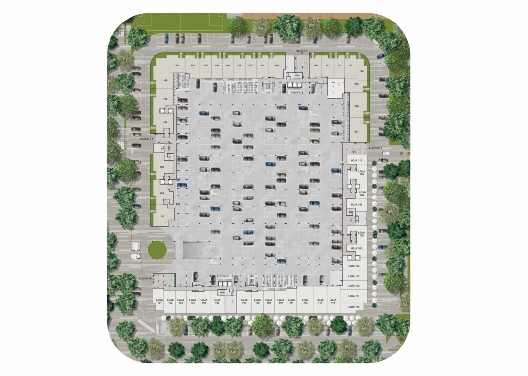 Masterplan do térreo do Arte Wood Residences, empreendimento da Calper no bairro planejado Cidade Arte, na Barra da Tijuca, Rio de Janeiro.