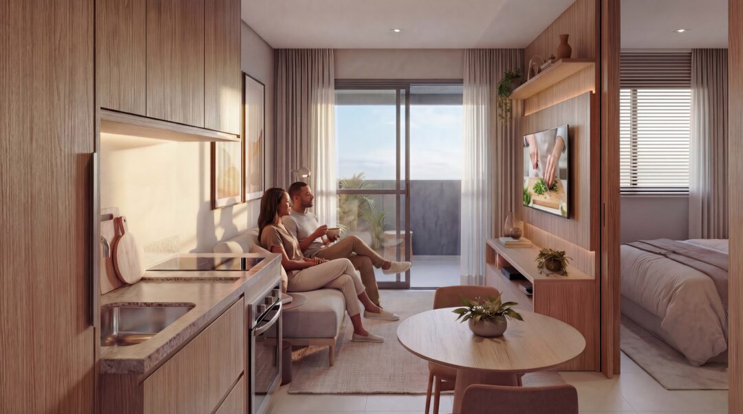 Sala do Studio Design do Feel Pontal Oceânico, empreendimento da Calper no Recreio dos Bandeirantes, Rio de Janeiro.